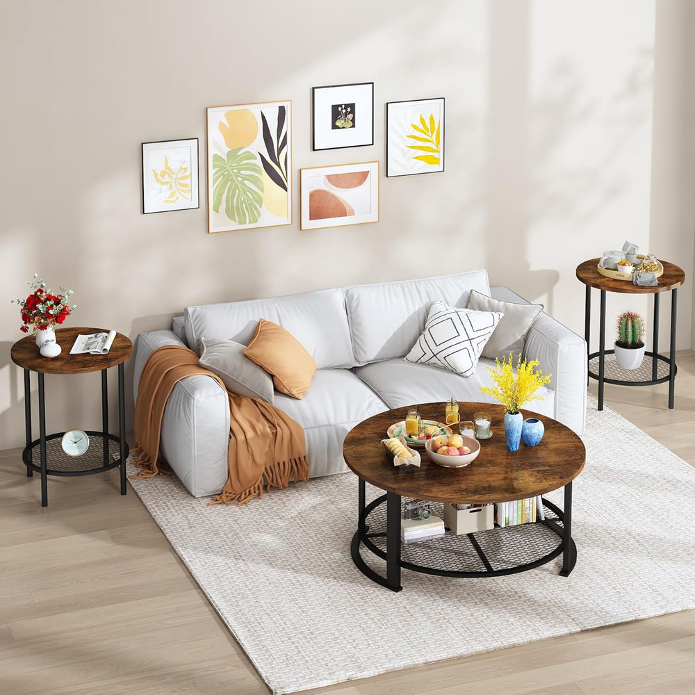 DKLGG 3-Piece Coffee Table and End Table Sets for Living Room, Round Coffee T...