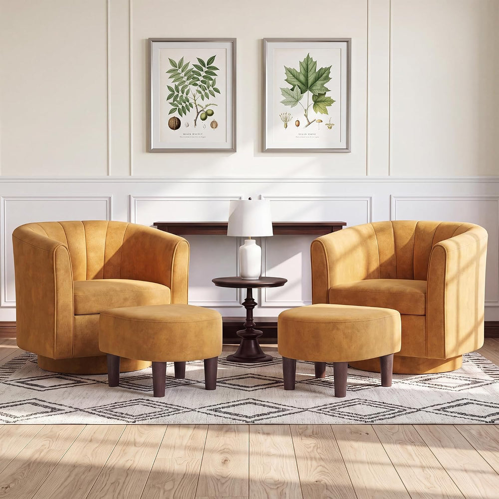 LINSY 360° Swivel Accent Chairs Set of 2, Modern Velvet Chair with Ottoman, C...
