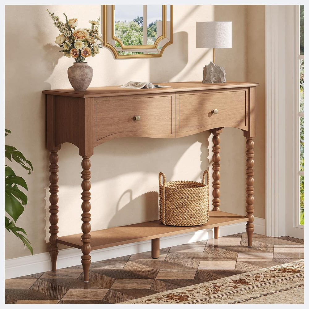 JOINICE Console Table with Scalloped Drawers for Entry Way, Living Room | Nar...