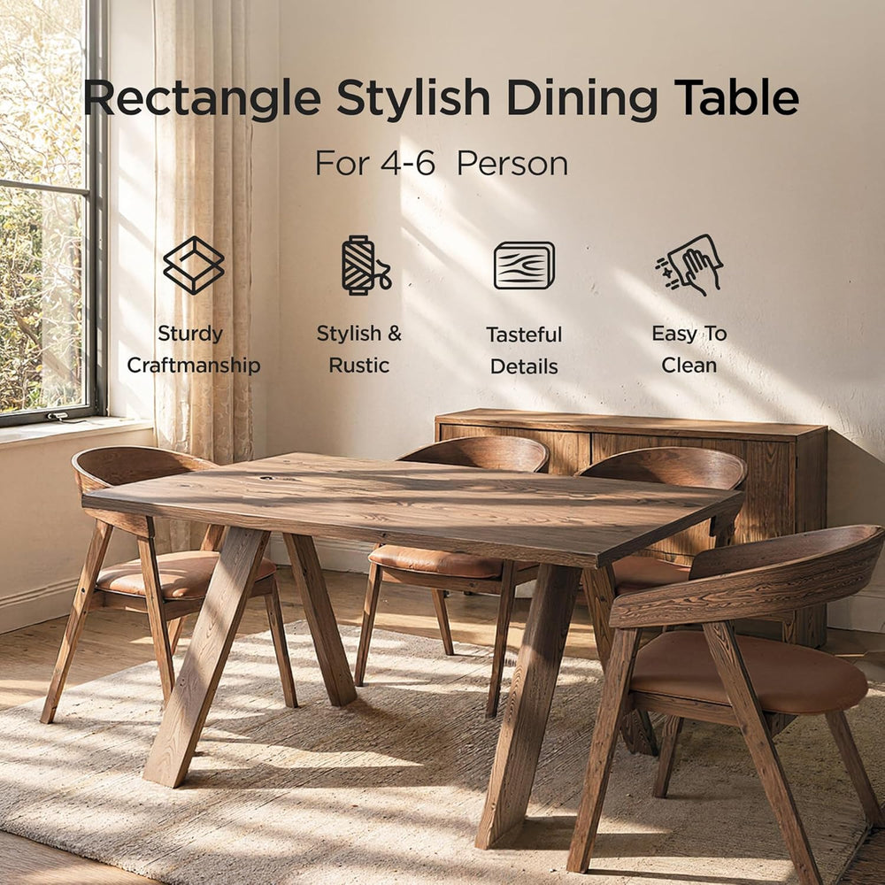 Acanva Farmhouse Rectangular Dining Table for 6 People, Modern Mid-Century Wa...