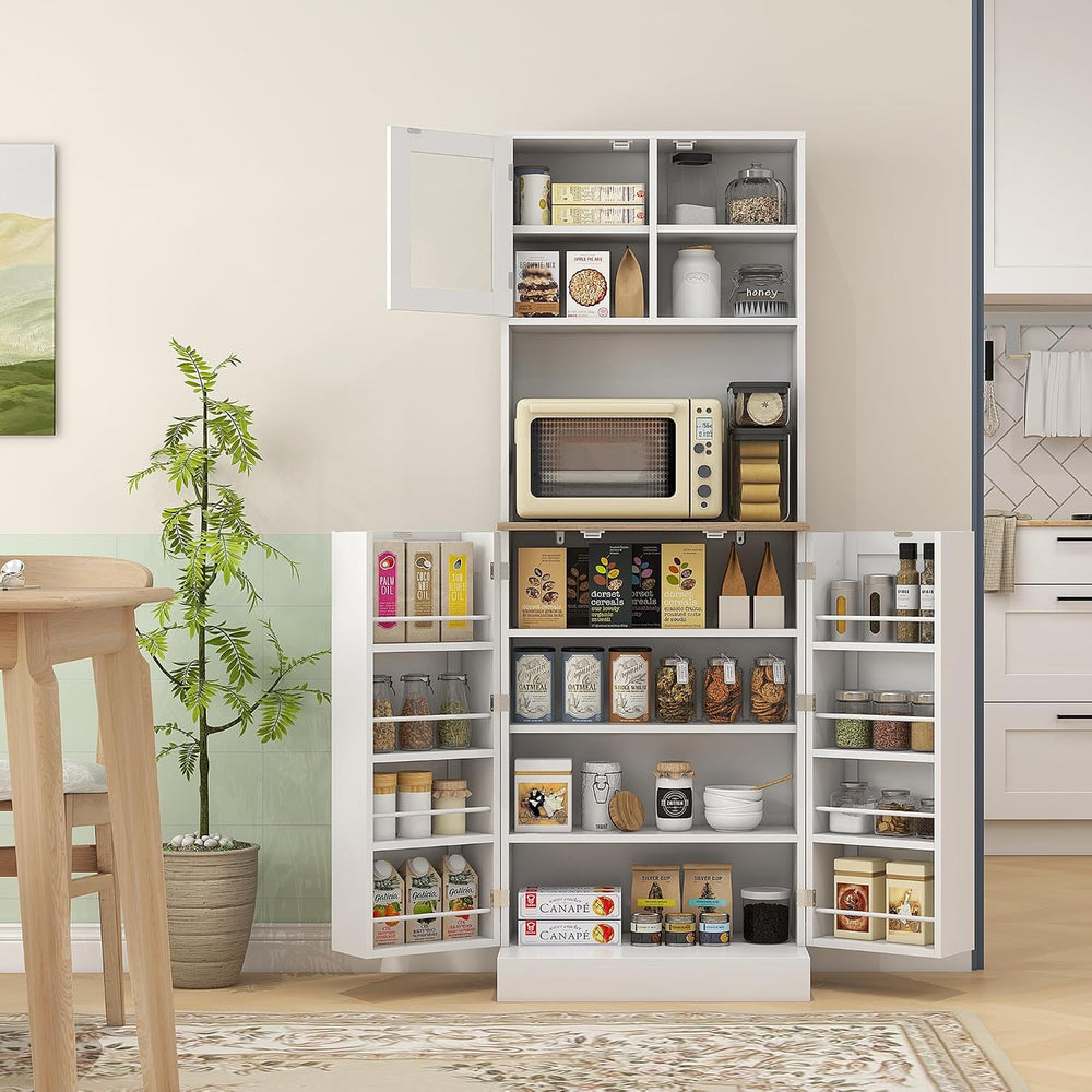 66.5" Kitchen Pantry, Freestanding Storage Cabinet with Microwave Stand,...