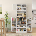 66.5" Kitchen Pantry, Freestanding Storage Cabinet with Microwave Stand, Hutch, 8 Door Shelves, Adjustable Shelves, White, Easy to Maintain, for Dining Room