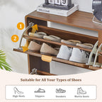 ORRD Shoe Storage Cabinet for Entryway with 4 Flip Drawers, Freestanding Narrow Wood Shoe Cabinet with Wave Panel, Hidden Shoe Organizer for Foyer, Hallway (Walnut)