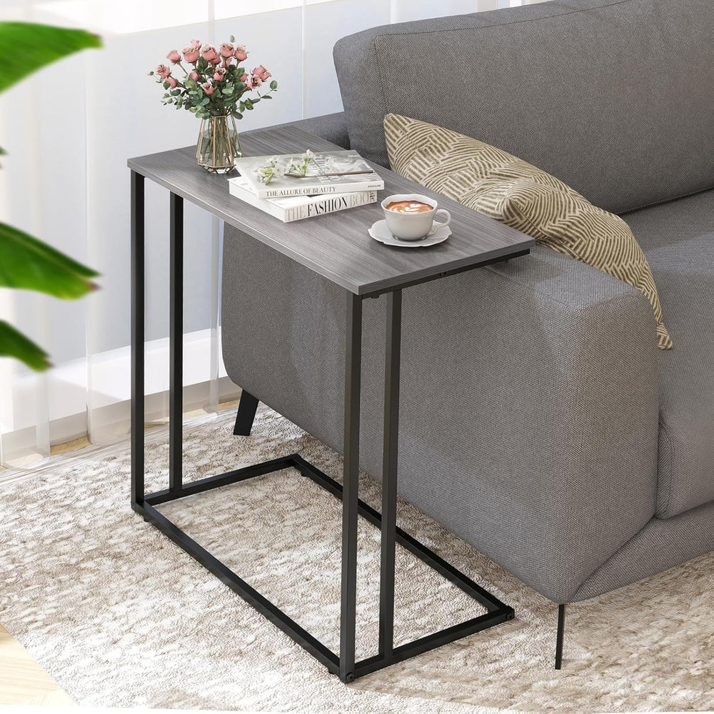 C-Shaped Side Table, Modern End Table with Metal Frame, Space Saving Design f...