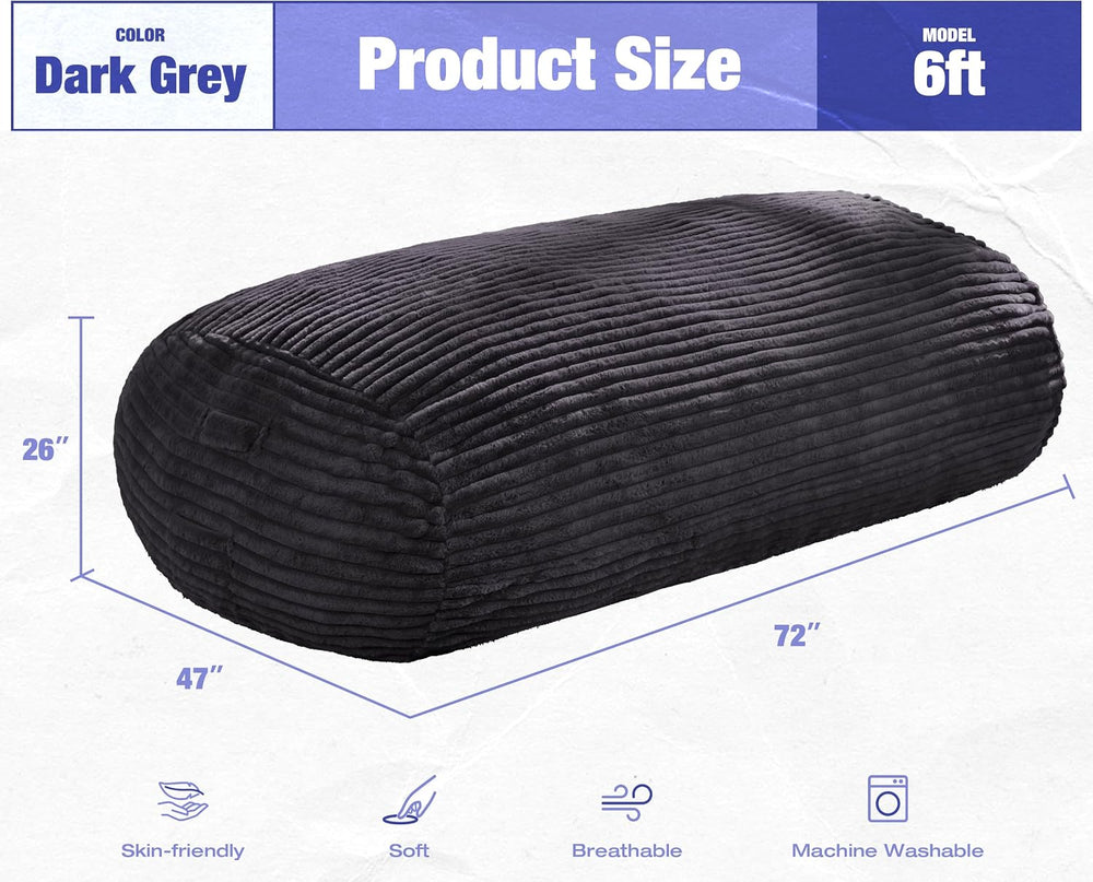 Hobestluk 6FT Bean Bag Chairs Adult Bean Bag with Portable Handle Comfy Large...