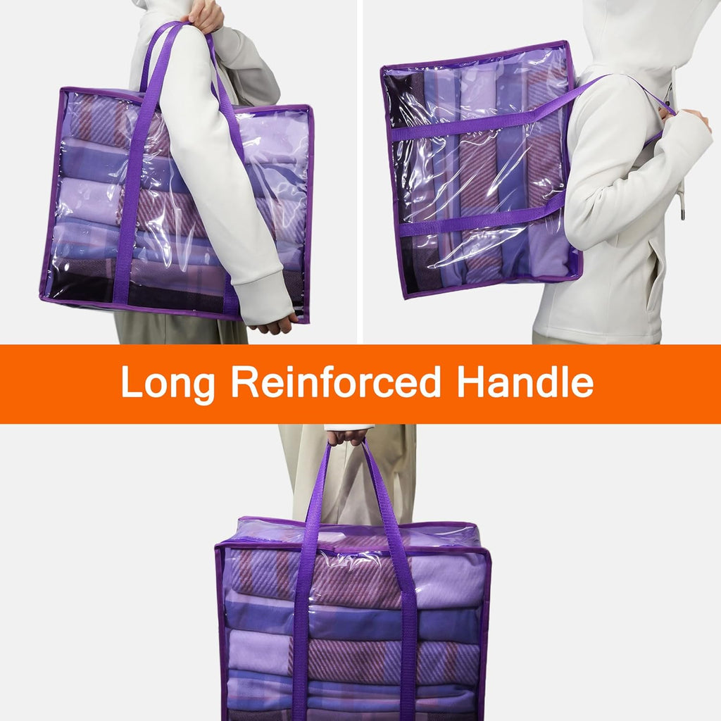 Vieshful Purple 40L Clear Clothes Storage Bag Colorful Clothes Organizer with Zipper Vinyl Storage Bag for Comforter, Blanket, Bedding, Duvet, Transparent Moving Totes 5 Pack