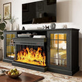 MXV 70'' Fireplace TV Stand, Farmhouse Entertainment Center with 3 Sided Glass TV Stand, Modern Media Console Table with Storage Drawers & Cabinets with LED Flame and Lights for Living Room, Black
