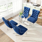 51 Inch Glass Dining Table Set for 4, Rectangular Glass Kitchen Table with 4 Upholstered Velvet Accent Chairs, 5 Piece Modern Dining Room Set, for Home, Apartment, Small Spaces - Blue Silver