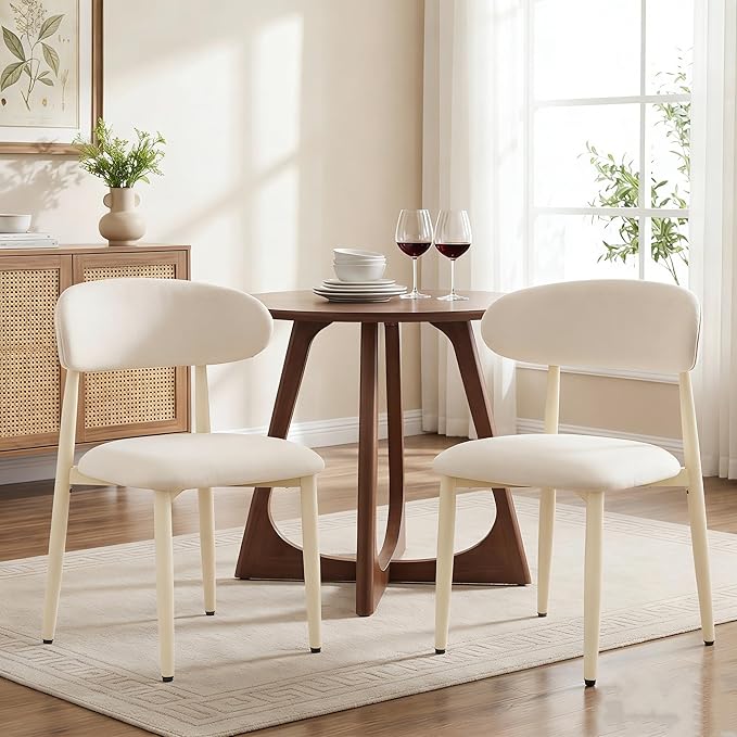 UVV Dining Chairs Set of 8, Metal Kitchen Chairs with Modern Fabric Upholstered for Dining Room, Beige