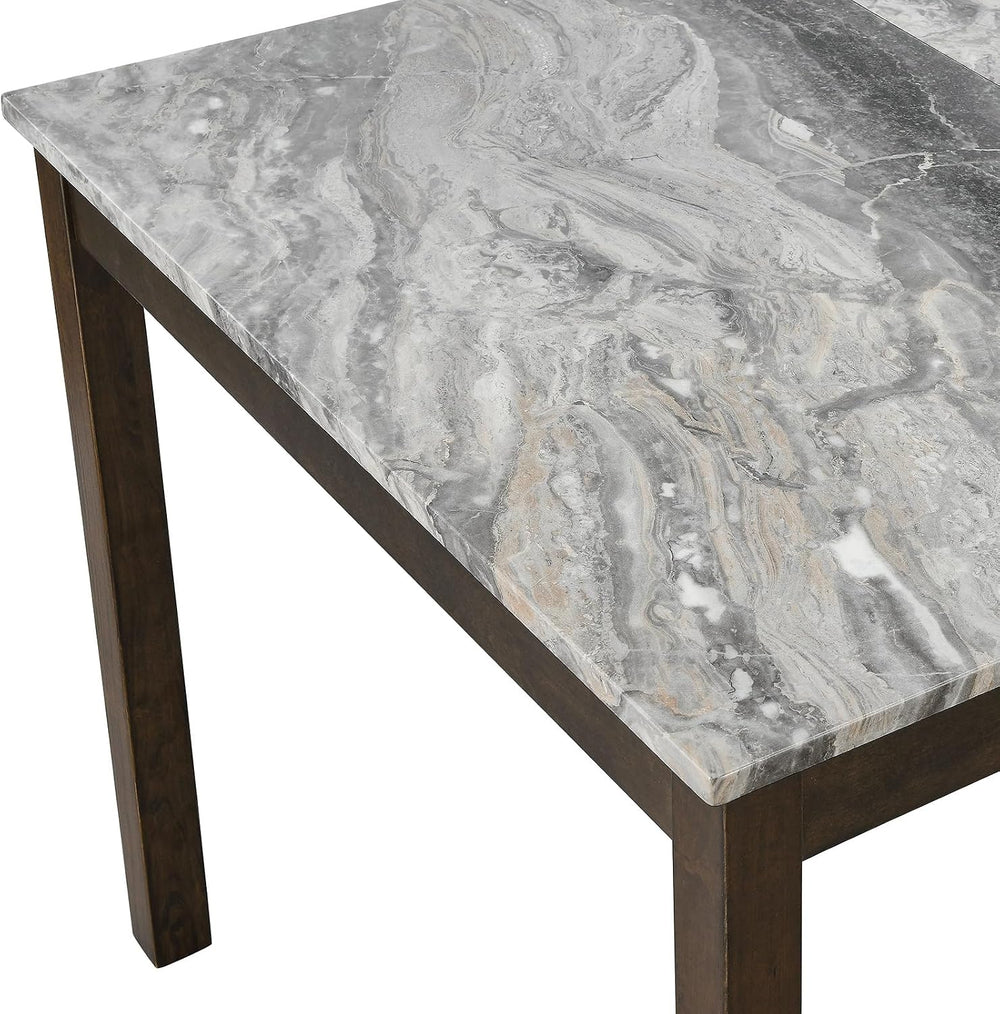 LUXOAK 7-Piece Wood Dining Table Set with Faux Marble Tabletop, Dark Brown | ...