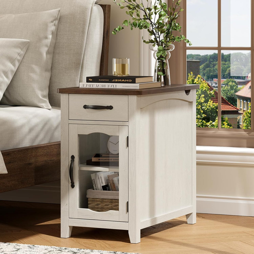 ONBRILL End Table with Charging Station, Narrow Side Table for Living Room, F...