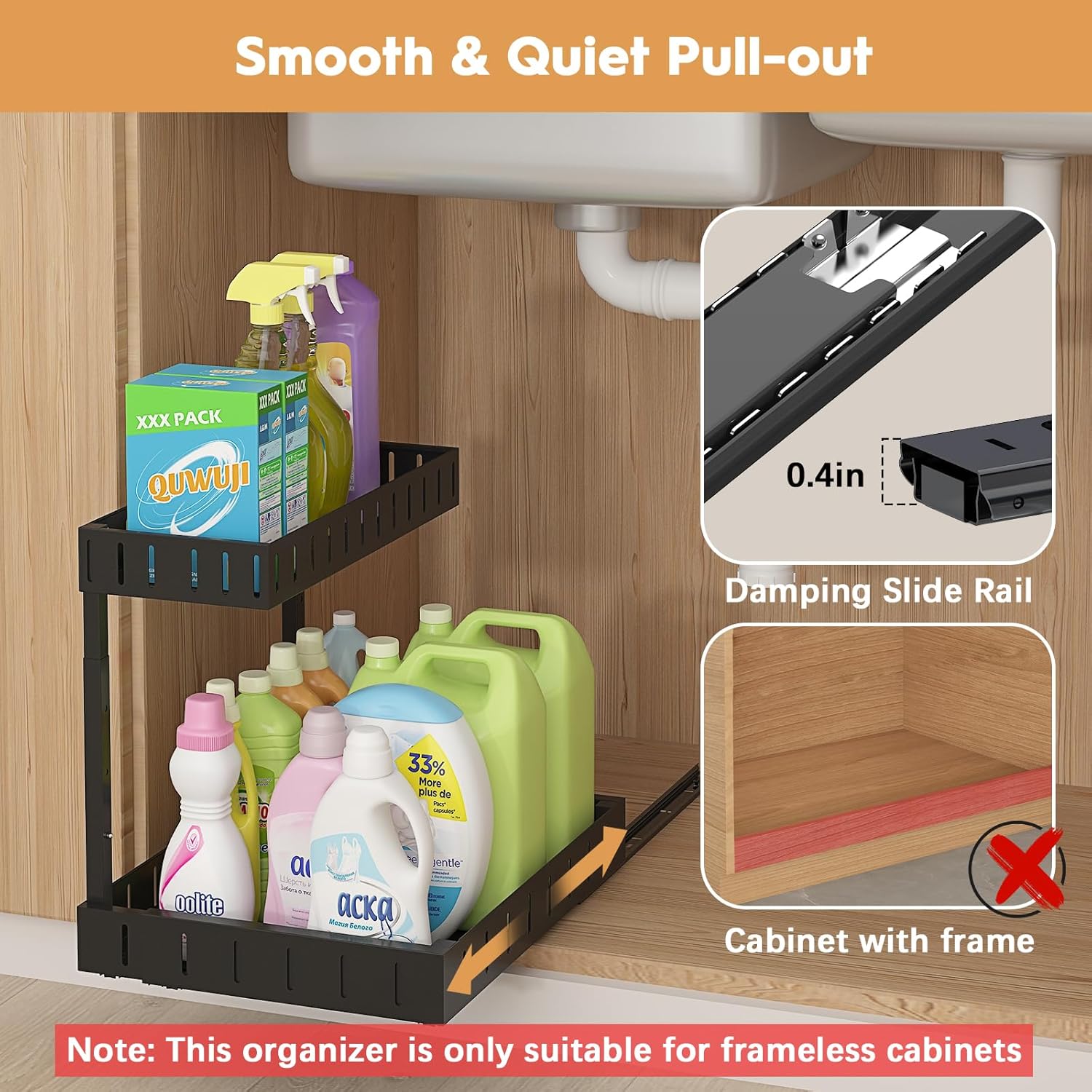 REALINN Under Sink Organizer, 2 Tier Expandable Under Cabinet Organizer, Heights Adjustable Pull Out Storage for Kitchen Bathroom Laundry, Black, 2 Pack