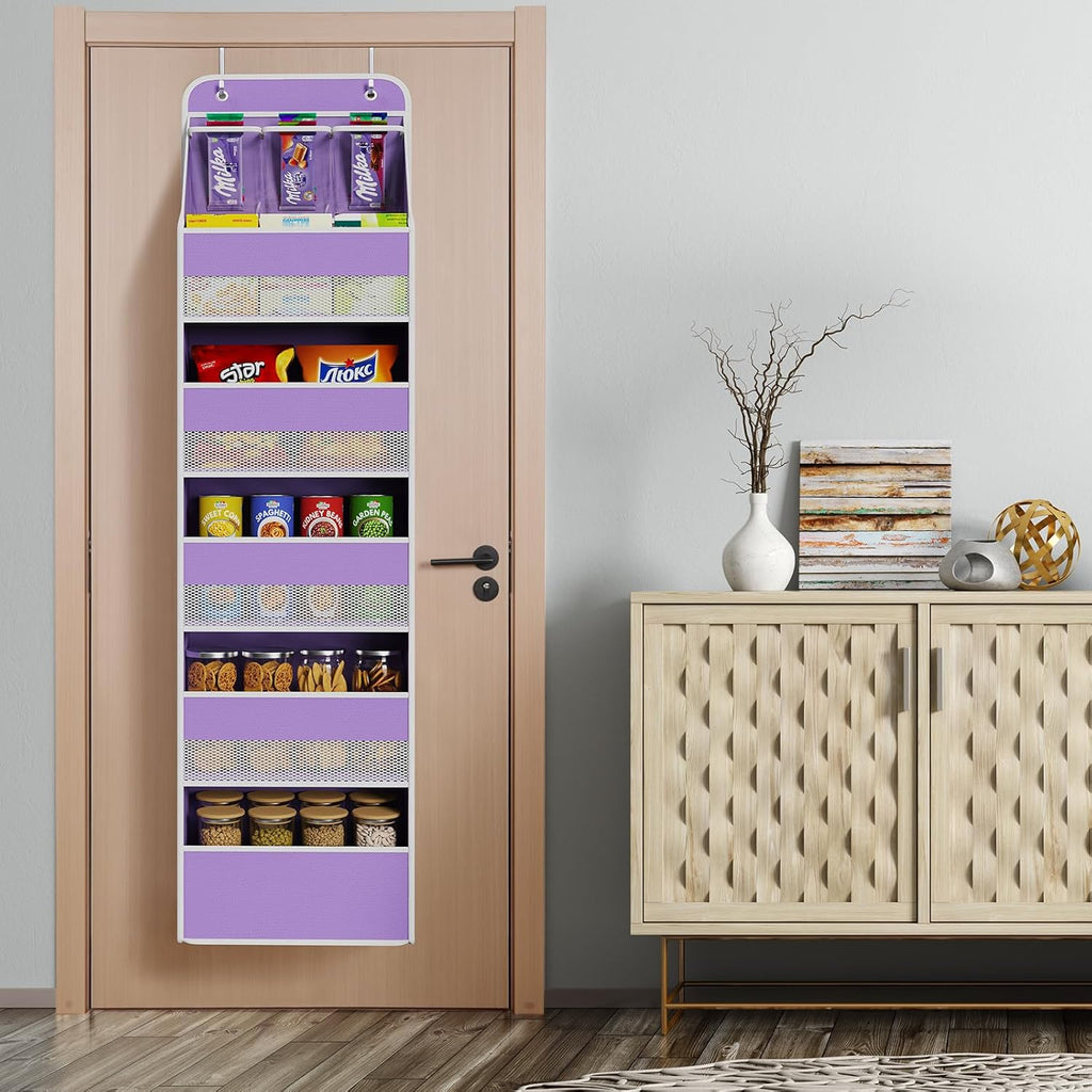 Univivi 6-Shelf Over Door Hanging Organizer Fabric Baby Door Storage with 5 Large Pockets and 3 Small PVC Pockets Wall Mount Hanging Storage Organizers for Baby Essential (Purple)
