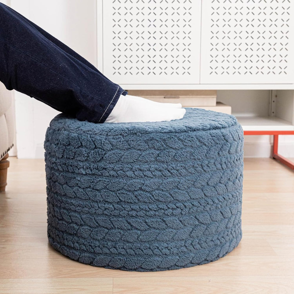 Round Pouf Ottoman Footstool 20x14In Ottoman Footrest for Couch Misty Blue | ...