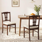 Giantex Wooden Dining Chairs Set of 2, Upholstered Kitchen Chairs with Solid Rubber Wood Frame, Hollowed Backrest & Soft Padded Seat, Armless Dining Chairs for Kitchen, Dining Room, Brown & Beige