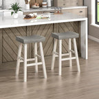 Lexicon Saddle Bar Stools Set of 2 Barstools with Footrest, Armless Dining Chairs for Kitchen Island, Breakfast Nook, Living Room, Pub Height, White/Coffee