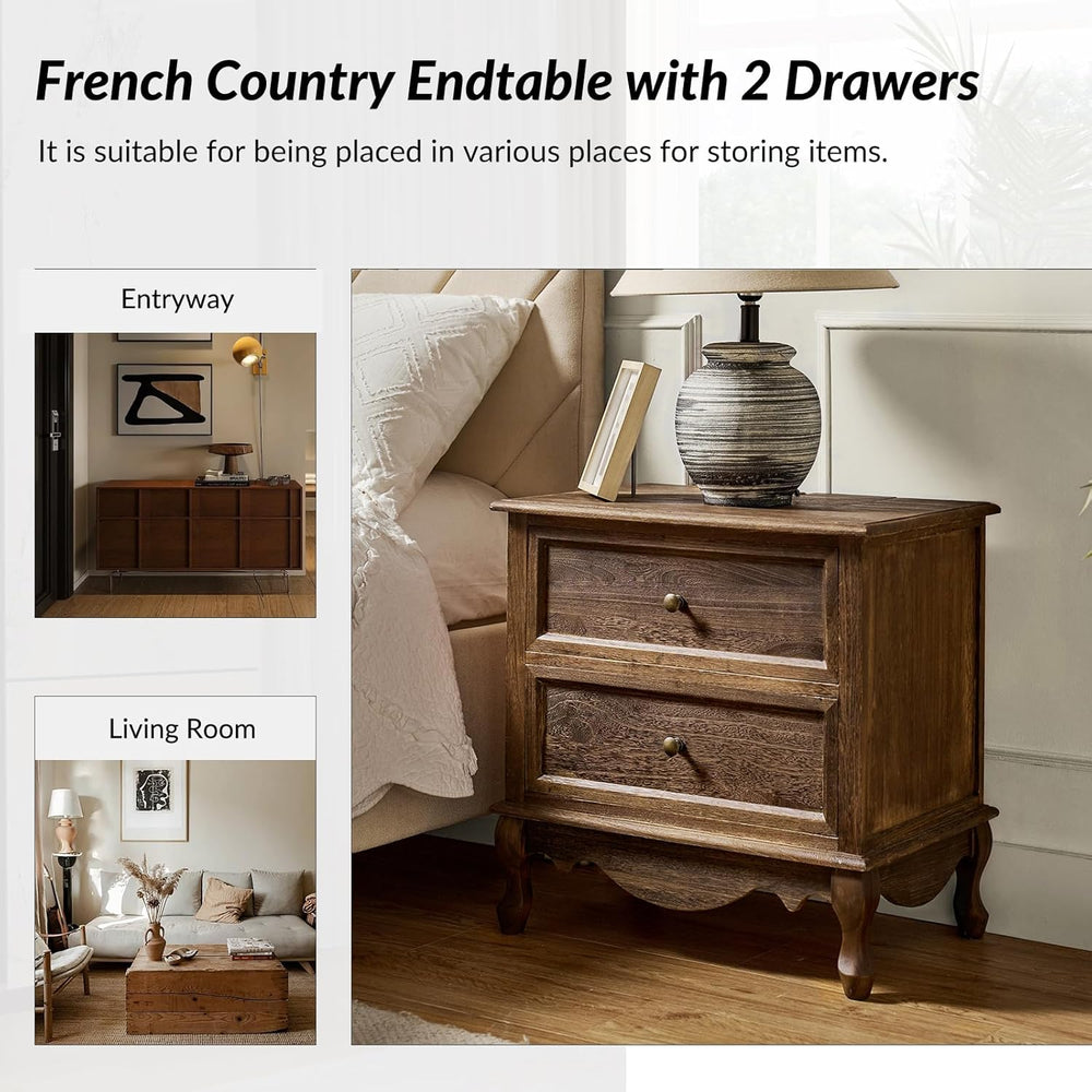 End Table with Charging Station, Wood Side Table with 2 Drawers Organizer, Fa...