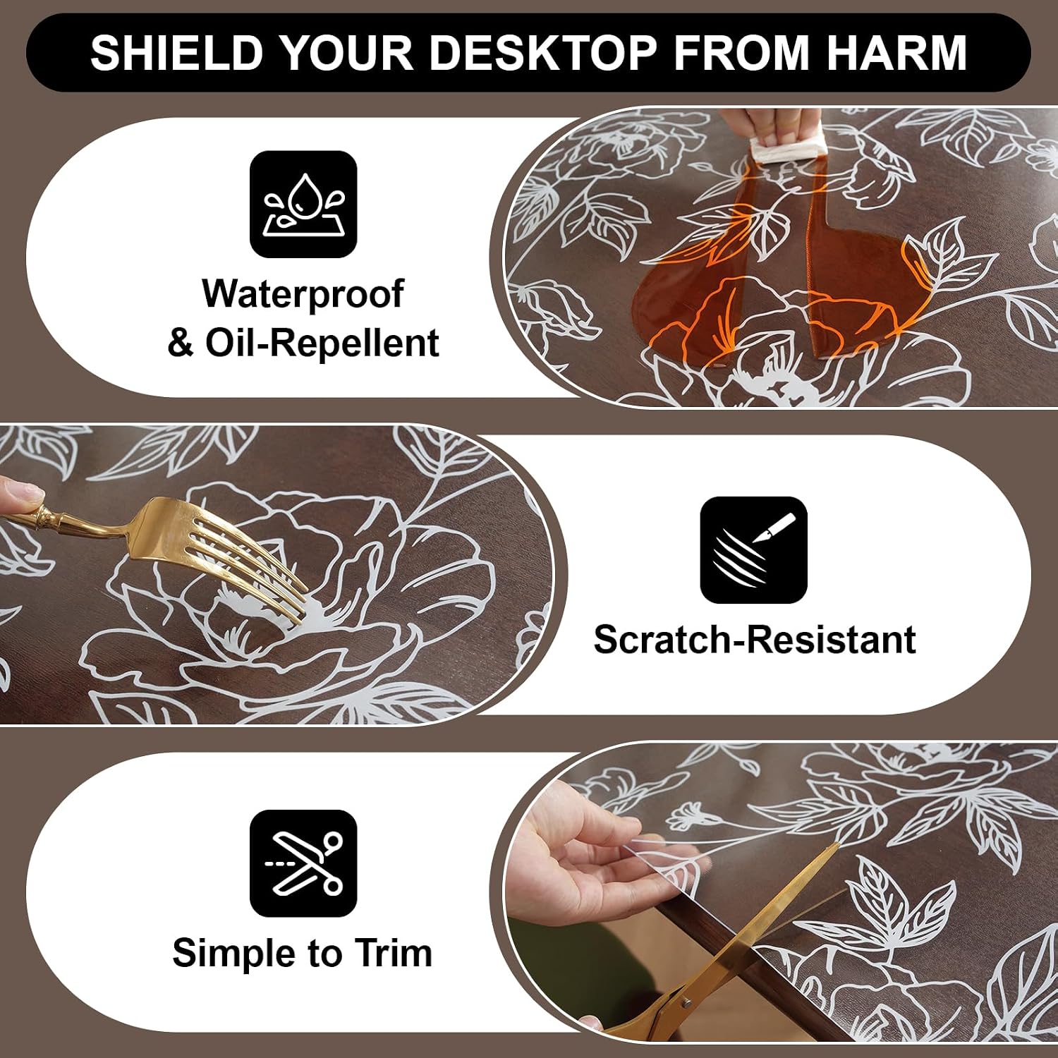 Warmstar Floral Table Protector 24 x 48 Inch, 1.5mm Thick Plastic Table Cover, Waterproof Dining Tabletop Protector Rectangle Vinyl Tablecloth PVC Desk Pad Mat for Kitchen, Wooden Table,Peony