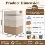 Laundry Hamper, 95L Tall Laundry Basket with Leather Handles, Rectangle Large Clothes Hamper for Organizing, Cotton Woven Laundry Baskets Storage Hampers for Bedroom, Nursery, Living Room
