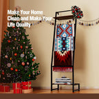 Nuoex Blanket Ladder with Shelf, 6 Layer Wall-Leaning Blanket Rack, Farmhouse Blanket Shelf for Storage and Home Decor, Freestanding Rack for Bathroom, Rustic Brown and Black