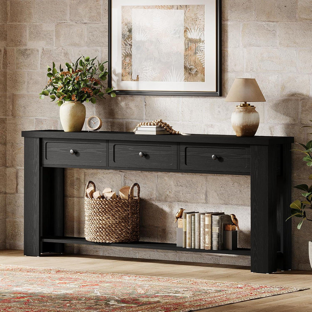 Tribesigns 70.9-Inch Long Console Table with 3 Drawers, Farmhouse Entryway Table with Storage, Rectangular Narrow Sofa Table Behind the Couch, Accent Table for Hallway, Living Room, Entry, Black