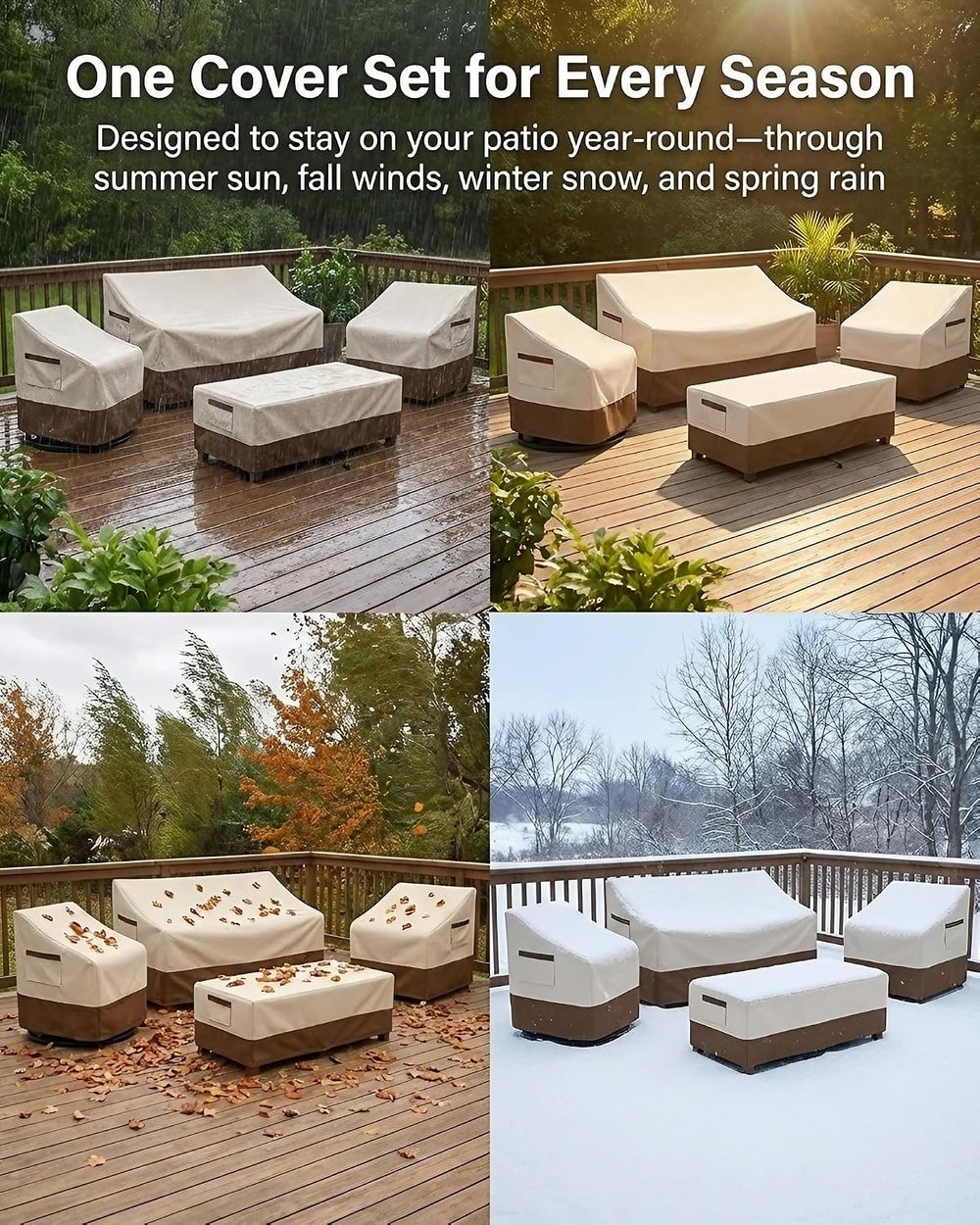 4-Piece Patio Furniture Cover Set, Waterproof Outdoor Furniture Covers for 3-...