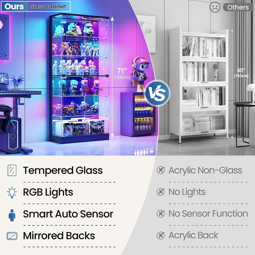Lvifur 6-Tier Tall Glass Display Cabinet with RGB Lights for Collectibles