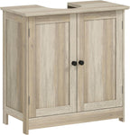 HOMCOM Under Sink Bathroom Cabinet, Pedestal Sink Storage Cabinet with 2 Doors, Shelf and U-Shape, Weathered Gray Oak