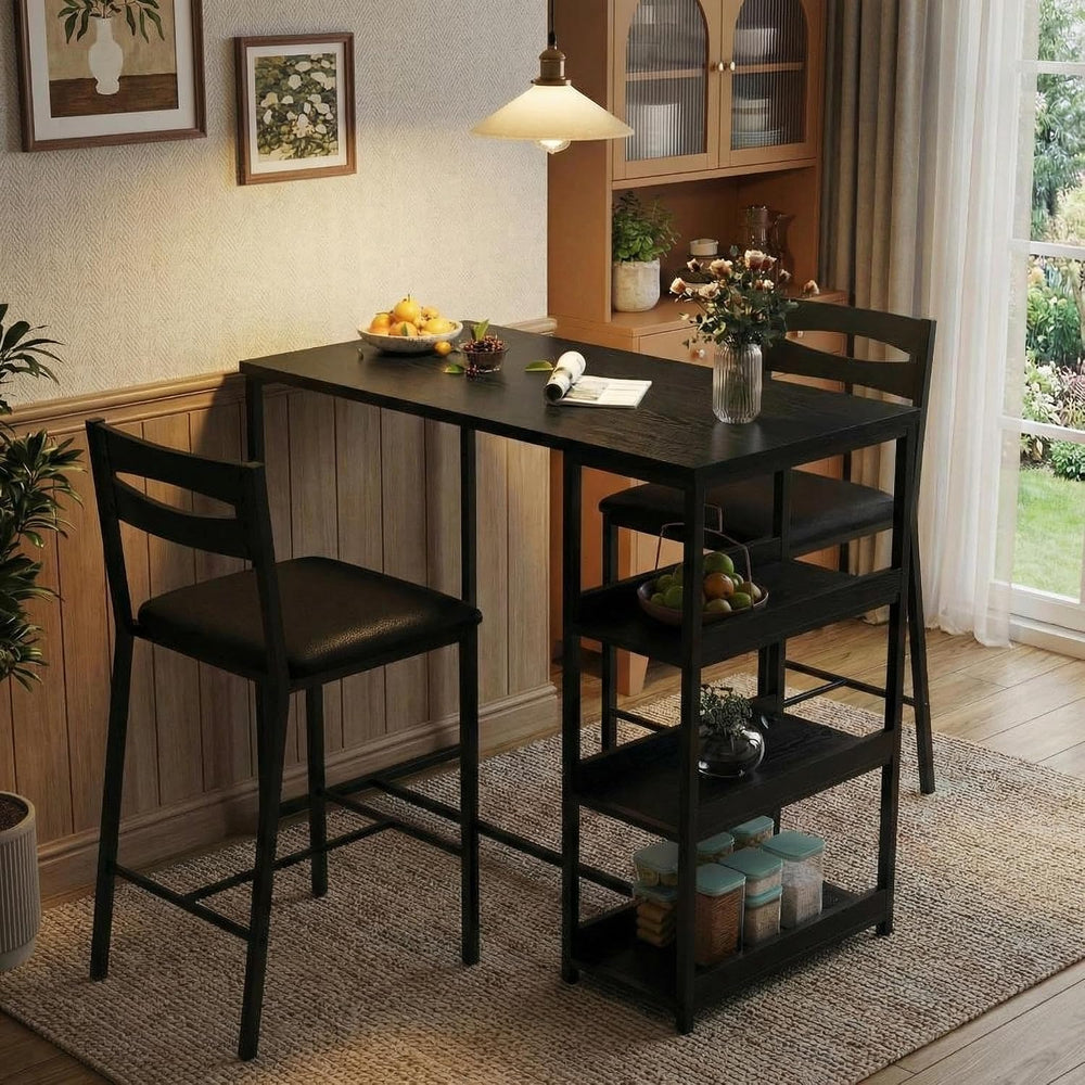 GarveeHome Dining Table Set for 2, Wood Table with Upholstered Chairs