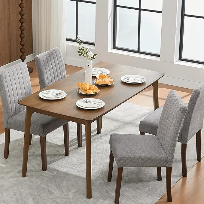 Upholstered Dining Chairs Set of 4, Button Tufted Parsons Chairs with Wood Legs and Padded Seat, Modern Fabric Side Chairs for Dining Room Kitchen Farmhouse Hotel, Gray