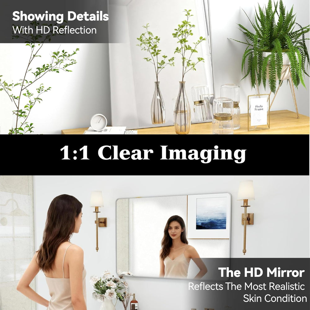 36x24 Bathroom Mirror Rect Wall Mounted Aluminum Metal Frame Silver