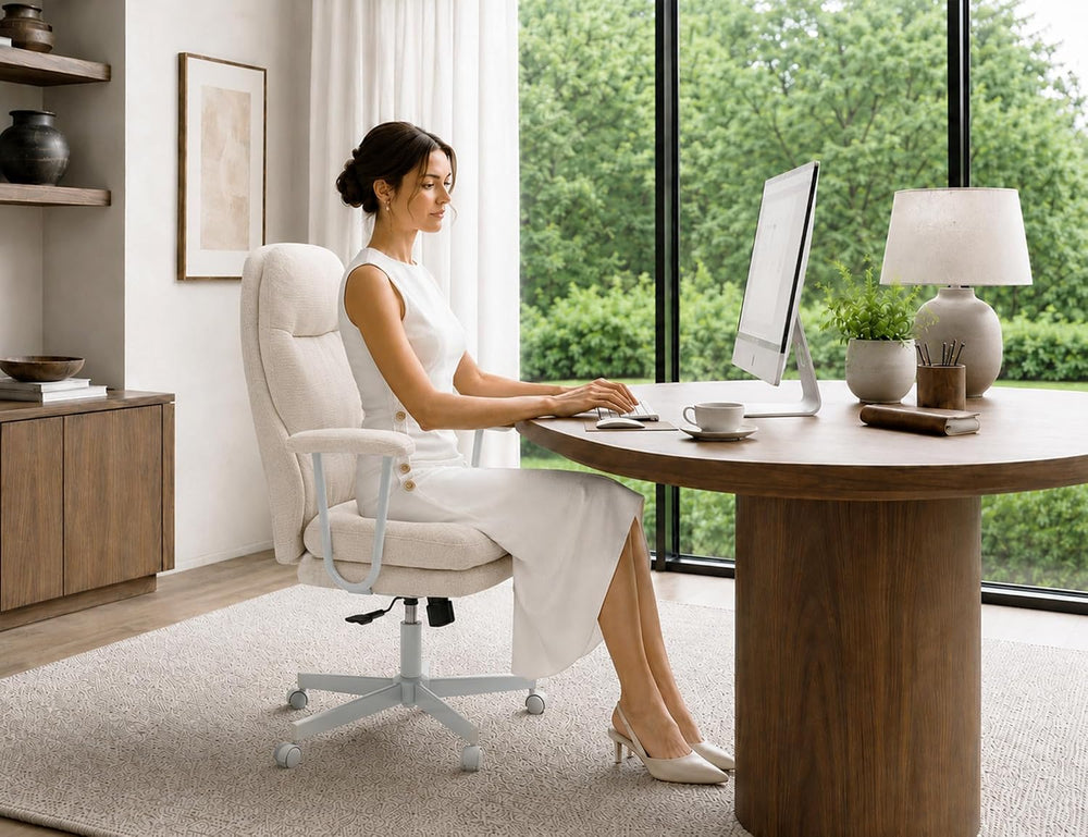 Ergonomic Office Chair, High Back Fabric Executive Chair with Thick Cushion, ...