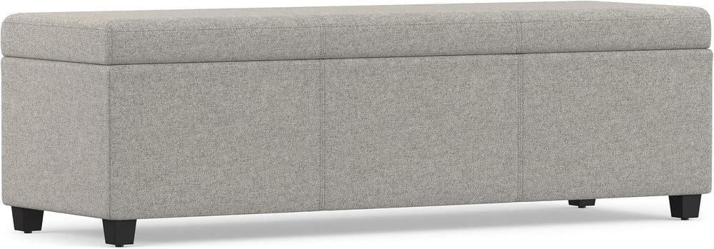 SIMPLIHOME Avalon 54" Wide Linen Look Fabric Storage Ottoman in Cloud Gr...