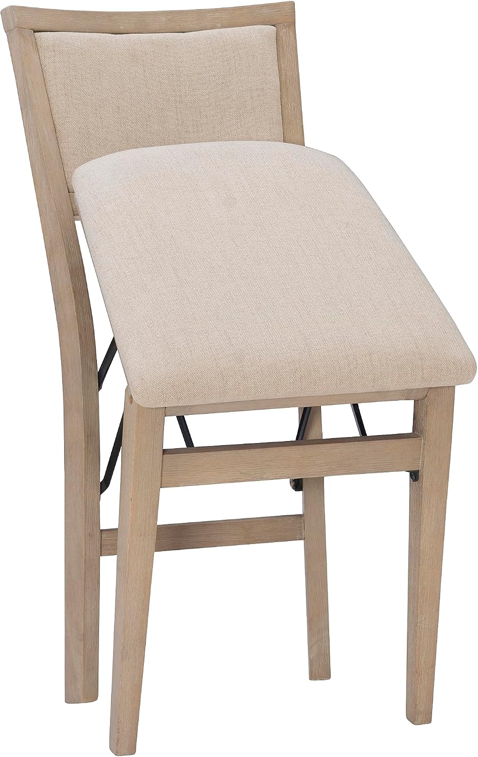 Linon Keira Natural Rustic Wooden Folding Chair with Beige Upholstered Seat a...