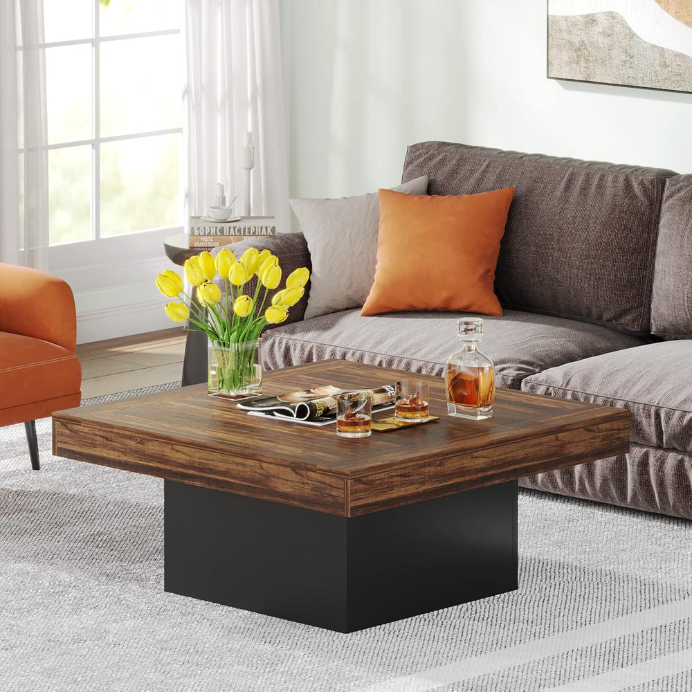 Tribesigns 35.4-Inch Square Coffee Table with LED Light, Modern Wood Coffee T...