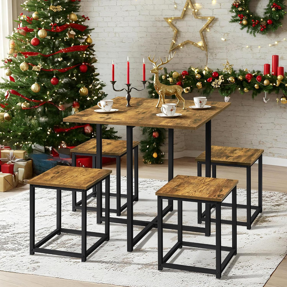 Yaheetech, Kitchen Table and Chairs Set for 4, Space Saving, Rustic Brown