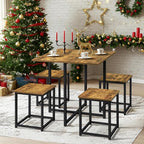Yaheetech Industrial Dining Table Set for 4 Compact Kitchen Table and 4 Stools Space Saving Home Furniture for Small Space, Rustic Brown