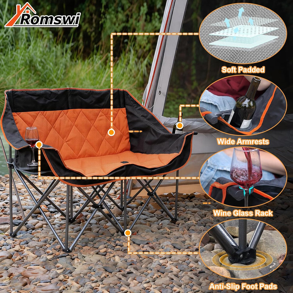 Romswi Double Camping Chair,2 Person Camping Chair Oversized Folding Loveseat...
