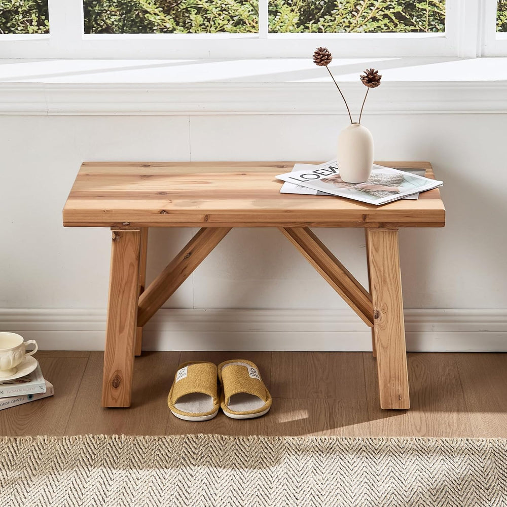 Solid Wood Entryway Bench, 30" Rustic Small Wooden Bench Narrow Farmhous...