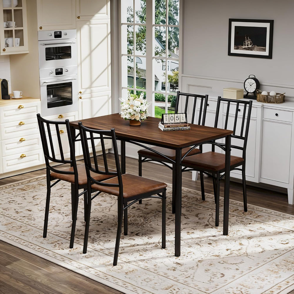 Dining Table Set for 4, Industrial Kitchen Table Set with 4 Upholstered Chair...