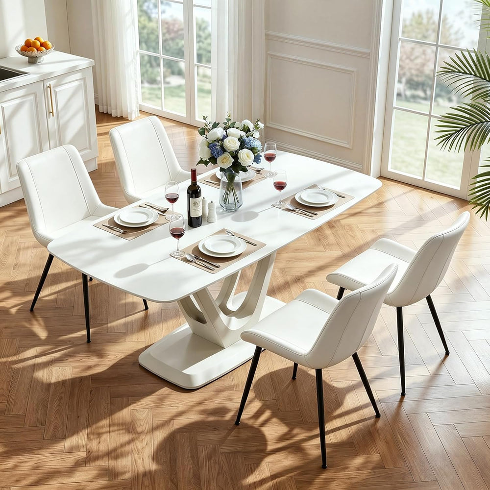 PU Leather Dining Chairs Set of 4, Upholstered with Metal Legs, White | Easy ...