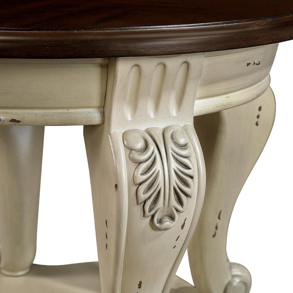 P PURLOVE 22'' Two Tone Round End Table with Shelf for Living Room, S...