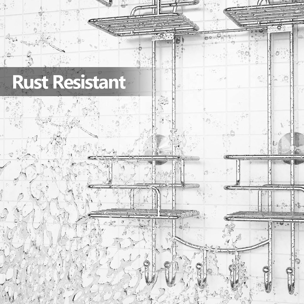 SRIWATANA Shower Caddy Organizer Hanging Over Head, Bathroom Shower Rack Hanger with Hooks for Razors - Chrome