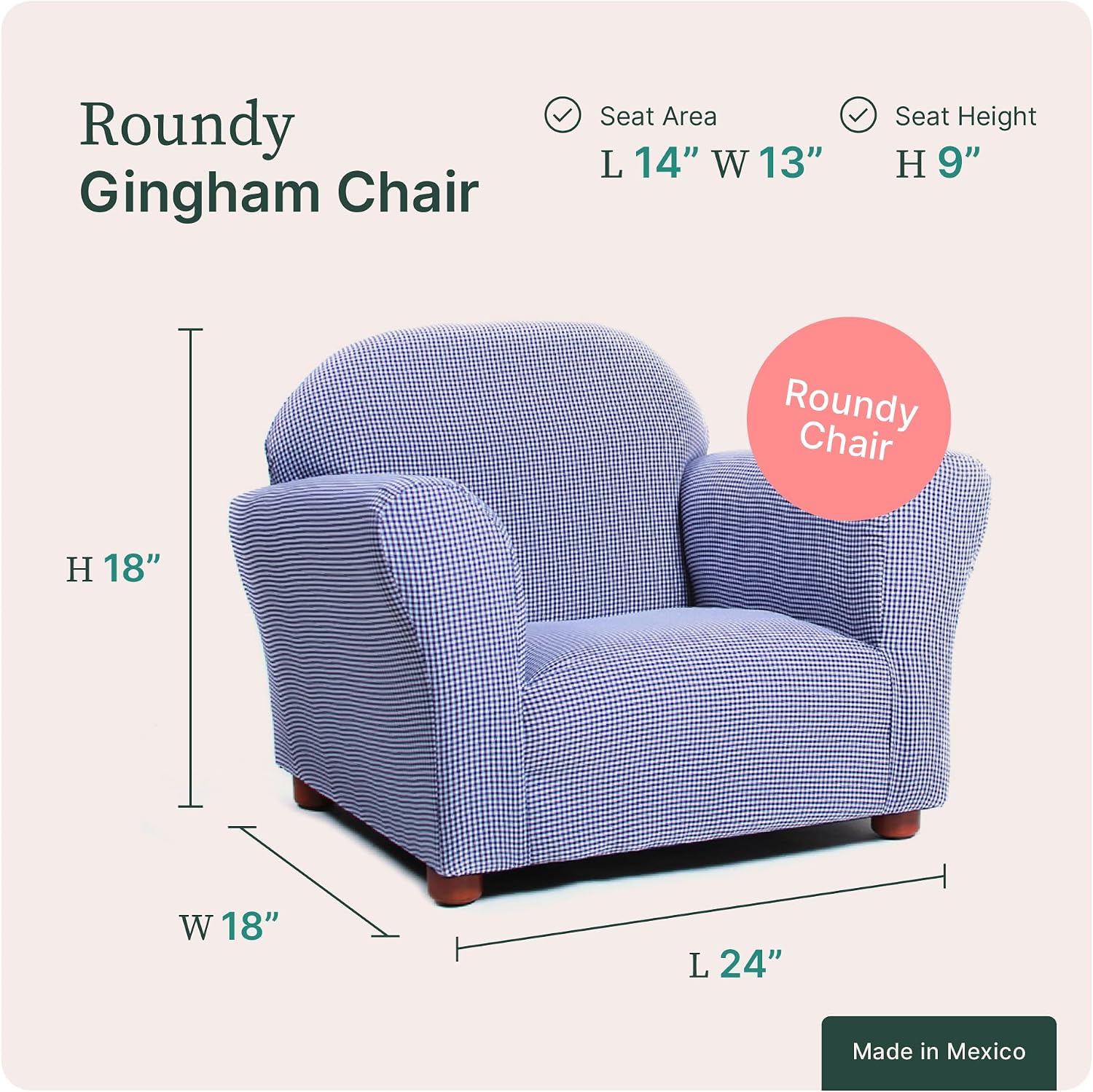 Roundy Kids Chair with Removable Cover, Soft Microsuede Upholstery, Padded Cushion, Sturdy Wooden Frame, Ergonomic Design for Ages 2-5, Easy to Clean, Ideal for Playrooms, Bedrooms & Nurseries.