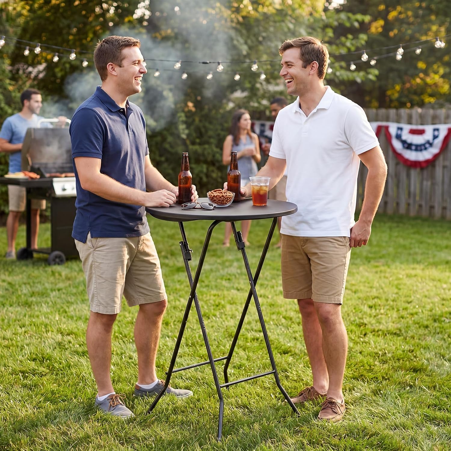 Byliable 24in Round Folding Cocktail Table, Plastic Bar Height Table, Black | Portable Foldable Design with Removable Legs, Two Folding Methods, HDPE Tabletop, Indoor Outdoor for Parties, Patio, Events