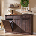Triple Tilt Out Trash Can Cabinet, 20 Gallon Farmhouse Laundry Hamper Cabinet w/3 Drawers & Adjustable Shelf, Hidden Wooden Trash Can Cabinets with Storage Basket for Kitchen (Brown)