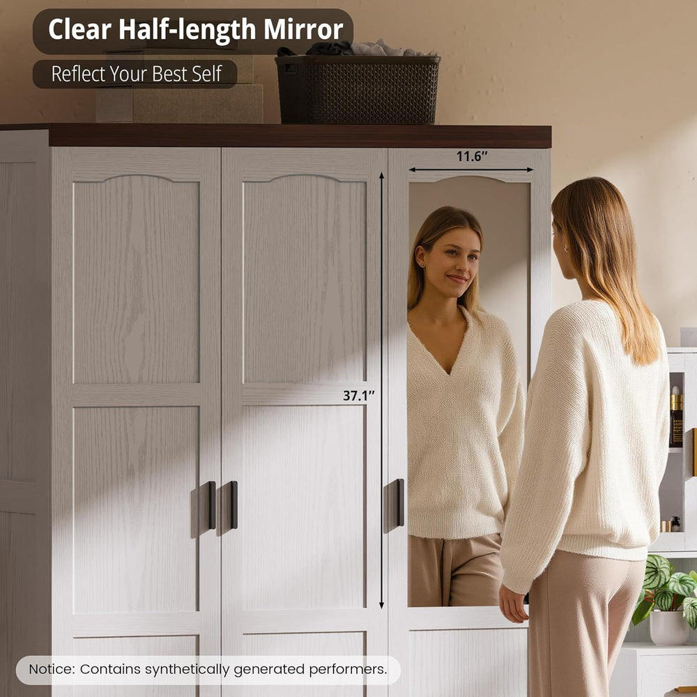 ANCTOR 3 Door Armoire Wardrobe Closet with Mirror, Large Wardrobe Closet with...