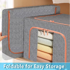 Extra Large Clothes Storage Bins with Metal Frame, Foldable Organizer for Home Organization, 2-Way Zipper, Clear Window Storage Bags for Clothes, Bedding, Seasonal Storage, 100L x 3Pack