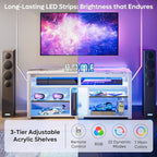Bestier LED Tall Entertainment Center for PS4, 55 inch TV Stand for 55/60/65 inch TV, TV Console with Storage, Media TV Cabinet with Adjustable Shelf for Living Room, White Marble
