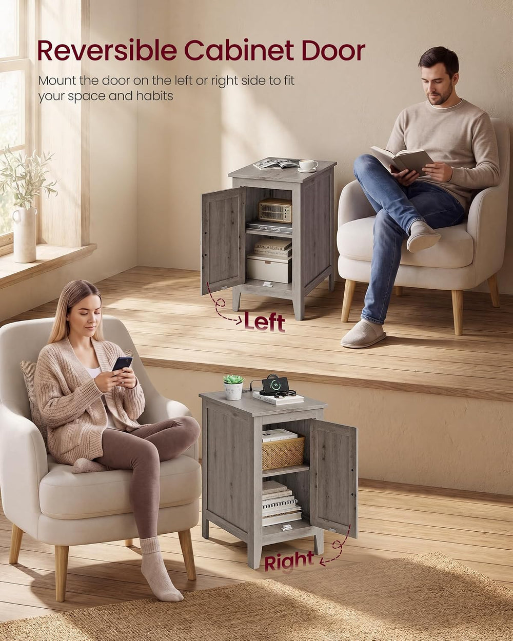 VASAGLE LIRY Collection - End Table with Charging Station, Side Table with St...